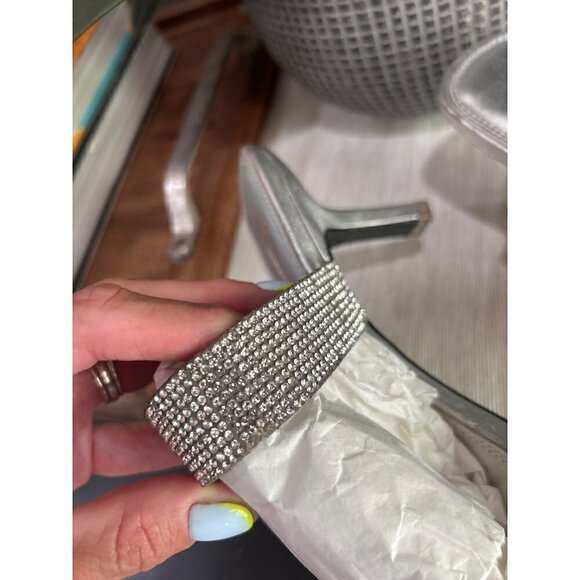 Black Suede Studio Cali SILVER Glitter Slide Sandal Womens Size 38.5 - Picture 9 of 14